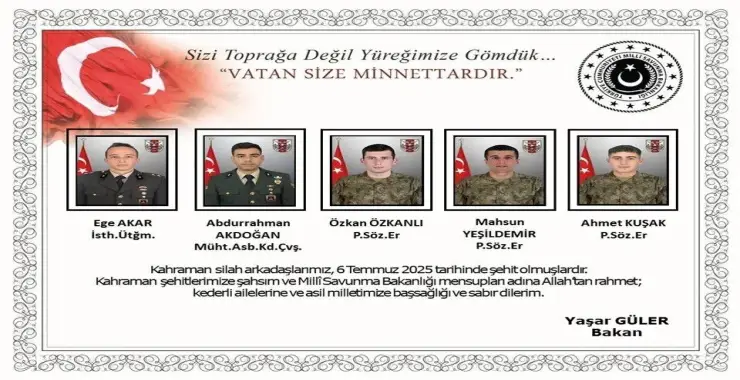 Irak’ın kuzeyinde metan gazı zehirlenmesi: 5 asker şehit oldu